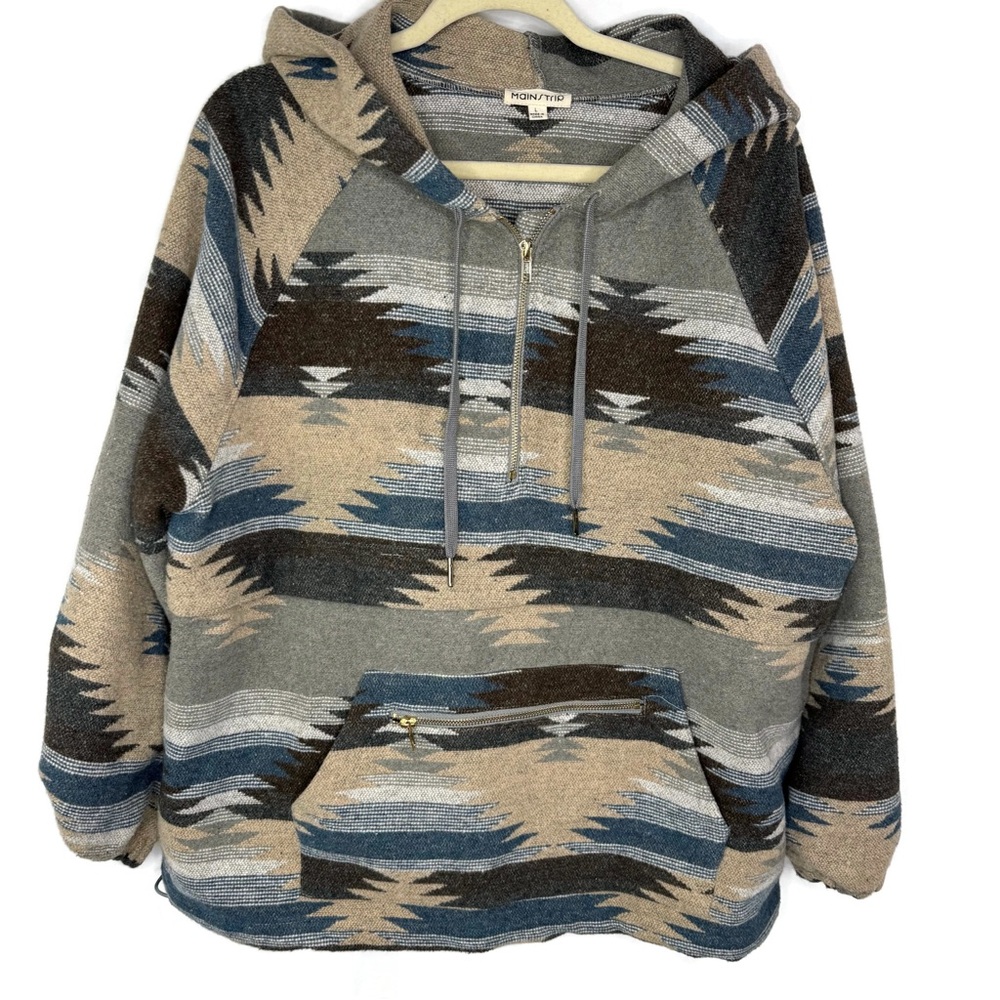 Main Strip Multicolor Southwest Hooded Blanket Jacket New Never Worn Large